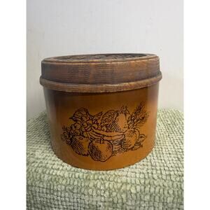 Vintage Cheinco Woodbury Small  Tin plastic Canister Fruit Design Faux Wood Lid